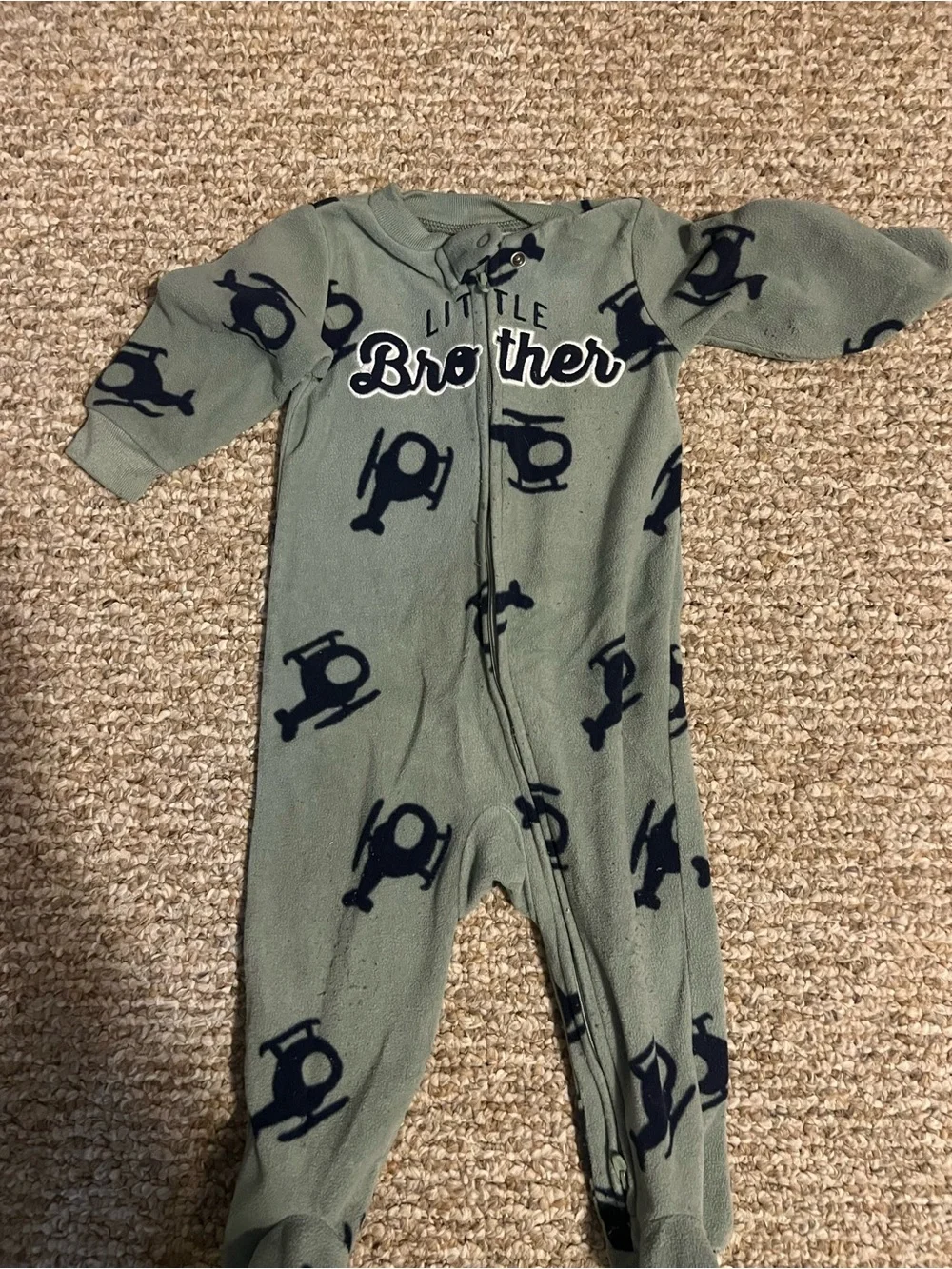 Carter's Green Fleece Helicopter 'Little Brother' Footed One-Piece